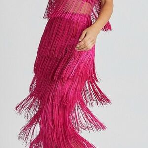 Showpo Asymmetrical Hot Pink Fringe Dress